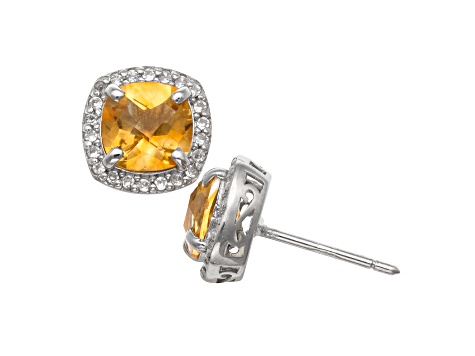 Yellow Citrine Sterling Silver Halo Stud Earrings 2.14ctw