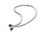 Green Cubic Zirconia, Rhodium Plated over Sterling Silver Two-Stone Tennis Collar Necklace