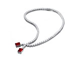 Red Cubic Zirconia, Rhodium Plated over Sterling Silver Two-Stone Tennis Collar Necklace