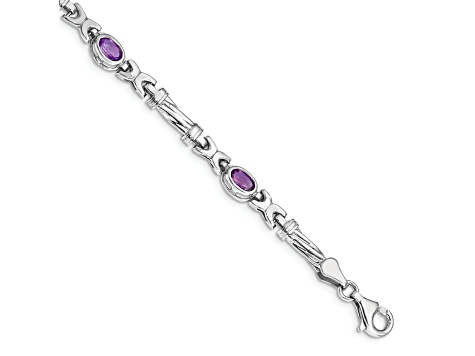 Rhodium Over 10k White Gold Amethyst 4 Stone Bracelet