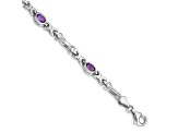 Rhodium Over 10k White Gold Amethyst 4 Stone Bracelet