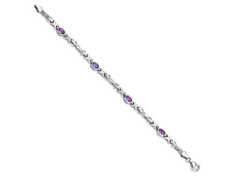 Rhodium Over 10k White Gold Amethyst 4 Stone Bracelet