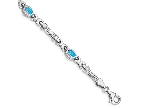 Rhodium Over 10k White Gold Blue Topaz 4 Stone Bracelet