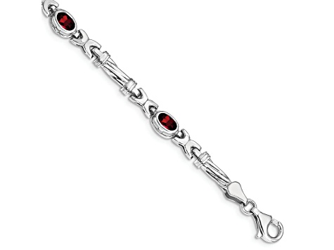 Rhodium Over 10k White Gold Garnet 4 Stone Bracelet