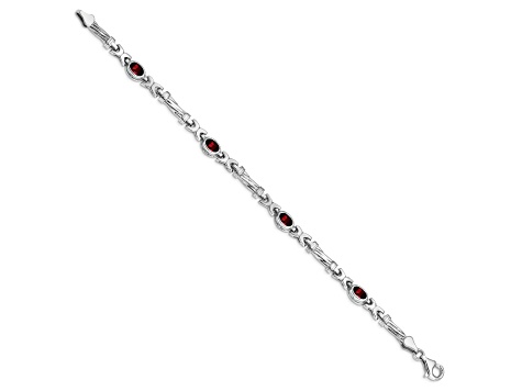 Rhodium Over 10k White Gold Garnet 4 Stone Bracelet