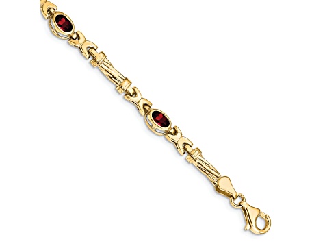 10k Yellow Gold Garnet 4 Stone Bracelet