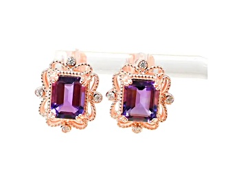 Picture of Amethyst and CZ 4.51 Ctw Octagon 18K Rose Gold Over Sterling Silver Center Design Earrings Jewelry