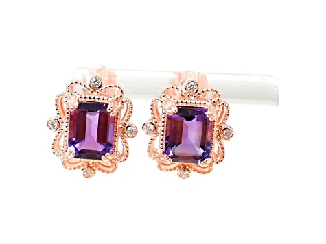 Amethyst and CZ 4.51 Ctw Octagon 18K Rose Gold Over Sterling Silver Center Design Earrings Jewelry