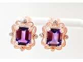 Amethyst and CZ 4.51 Ctw Octagon 18K Rose Gold Over Sterling Silver Center Design Earrings Jewelry