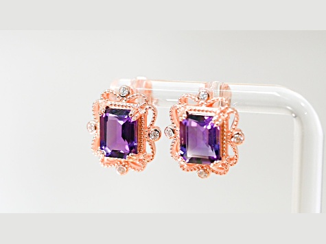 Amethyst and CZ 4.51 Ctw Octagon 18K Rose Gold Over Sterling Silver Center Design Earrings Jewelry