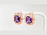 Amethyst and CZ 4.51 Ctw Octagon 18K Rose Gold Over Sterling Silver Center Design Earrings Jewelry