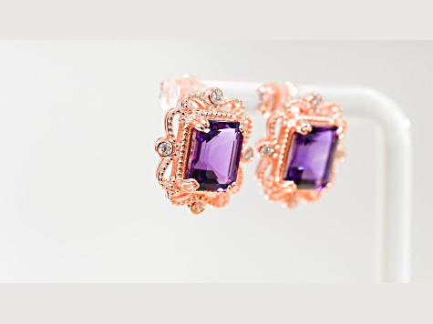 Amethyst and CZ 4.51 Ctw Octagon 18K Rose Gold Over Sterling Silver Center Design Earrings Jewelry