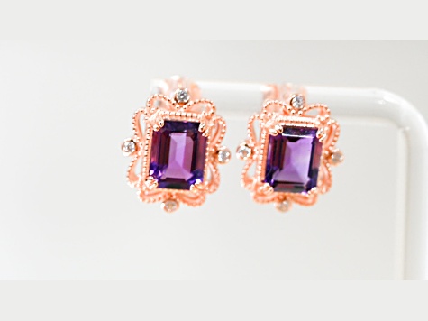 Amethyst and CZ 4.51 Ctw Octagon 18K Rose Gold Over Sterling Silver Center Design Earrings Jewelry