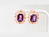 Amethyst and CZ 4.51 Ctw Octagon 18K Rose Gold Over Sterling Silver Center Design Earrings Jewelry