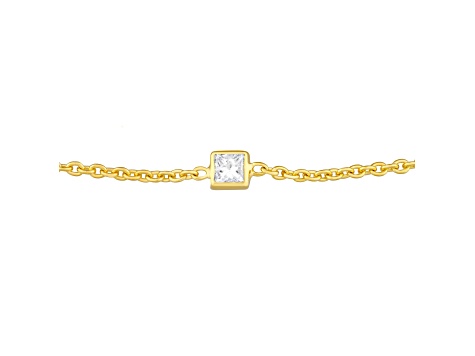 14K Yellow Gold Mini Diamond Accent Princess Cut Diamond 1.05mm Chain Bolo Bracelet 9.50 inch