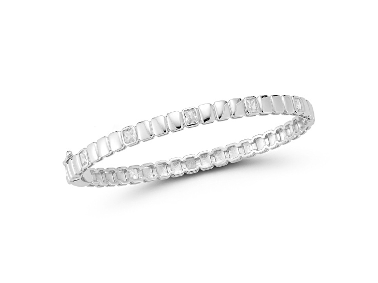 Rachel Zoe Rhodium Over Sterling Silver Cubic Zirconia Bangle Bracelet