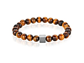 Invicta Jewelry Men's Tiger Eye with Hematite Cube Stone Bead Stretch Bracelet (8mm)