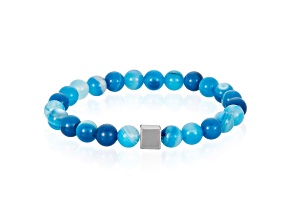 Invicta Jewelry Men's Blue Banded Agate with Hematite Cube Stone Bead Stretch Bracelet (8mm)
