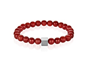 Invicta Jewelry Men's Red Agate with Hematite Cube Stone Bead Stretch Bracelet (8mm)