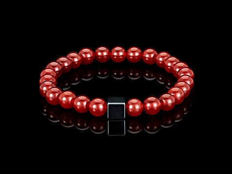 Invicta Jewelry Men's Red Agate with Hematite Cube Stone Bead