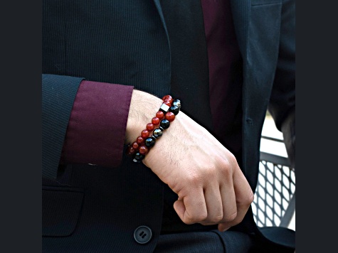 Invicta Jewelry Men's Red Agate with Hematite Cube Stone Bead