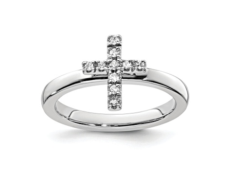 Sterling Silver Stackable Expressions Cross Diamond Ring 0.105ctw ...