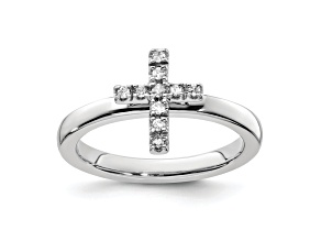 Sterling Silver Stackable Expressions Cross Diamond Ring 0.105ctw