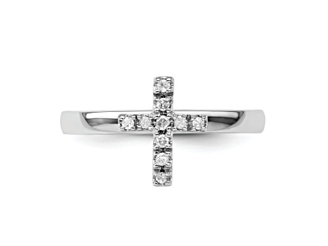Sterling Silver Stackable Expressions Cross Diamond Ring 0.105ctw
