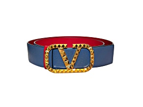 Valentino Garavani VLogo Stud Reversible Belt Size 95 Gray Red Leather
