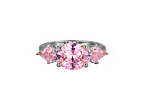 Pink Cubic Zirconia Platinum Over Sterling Silver October Birthstone Ring 5.62ctw