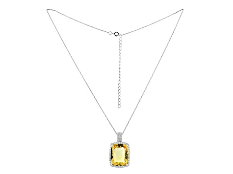 Yellow Citrine Rhodium Over Sterling Silver Pendant With Chain 20.00ctw