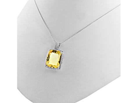 Yellow Citrine Rhodium Over Sterling Silver Pendant With Chain 20.00ctw