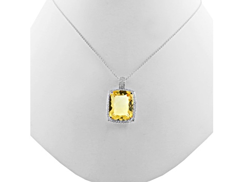 Yellow Citrine Rhodium Over Sterling Silver Pendant With Chain 20.00ctw