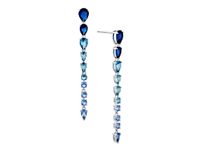 NADRI Spencer 4.48ctw Multi-Shape Blue Glass Long Linear Earring Rhodium Over Brass