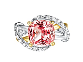 Lab-Grown Diamond and Created Padparadscha Sapphire Rhodium Over Sterling Silver Bypass Ring 5Ctw