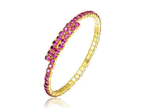 Ruby Red Cubic Zirconia, 14K Gold Plated over Brass Bypass Tennis Bracelet