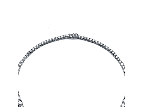 Clear Cubic Zirconia, Rhodium Plated over Sterling Silver Tennis Necklace