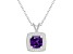 7mm Cushion Amethyst 1/7 ctw Diamond Rhodium Over Sterling Silver Halo Pendant with Chain