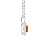 7mm Cushion Citrine 1/7 ctw Diamond Rhodium Over Sterling Silver Halo Pendant with Chain