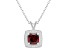 7mm Cushion Garnet 1/7 ctw Diamond Rhodium Over Sterling Silver Halo Pendant with Chain