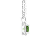 7mm Cushion Peridot 1/7 ctw Diamond Rhodium Over Sterling Silver Halo Pendant with Chain