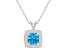 7mm Cushion Blue Topaz 1/7 ctw Diamond Rhodium Over Sterling Silver Halo Pendant with Chain