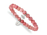 Stainless Steel Polished Lotus Pink Jade Beaded Stretch Bracelet