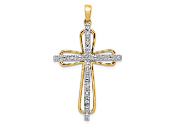 Picture of 14k Yellow Gold and Rhodium Over 14k Yellow Gold Diamond Cross Pendant