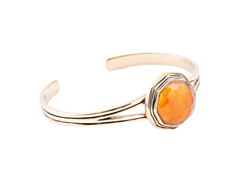 Barse Jewelry Orange Quartz Gold Tone River Rocks Cuff Bracelet