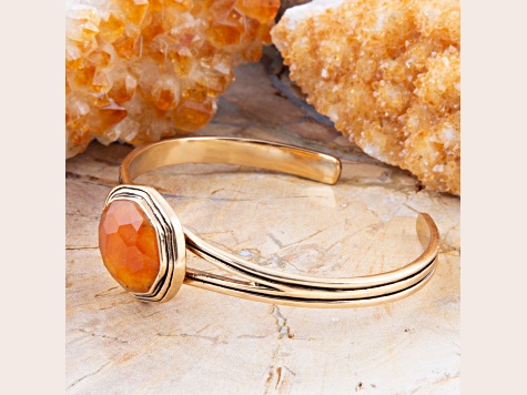 Barse Jewelry Orange Quartz Gold Tone River Rocks Cuff Bracelet