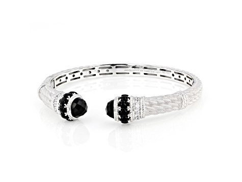 Judith Ripka 6.05ctw Onyx and 1.00ctw Bella Luce® Rhodium Over Sterling Silver Cuff Bracelet