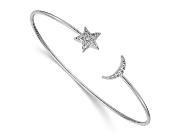 Picture of Rhodium Over 14k White Gold Diamond Moon and Star Flexible Cuff Bangle