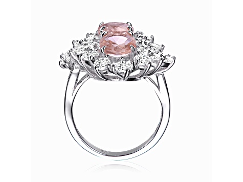 Morganite Cubic Zirconia, Rhodium Plated over Sterling Silver Cocktail Ring