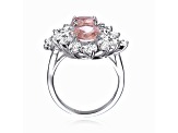 Morganite Cubic Zirconia, Rhodium Plated over Sterling Silver Cocktail Ring